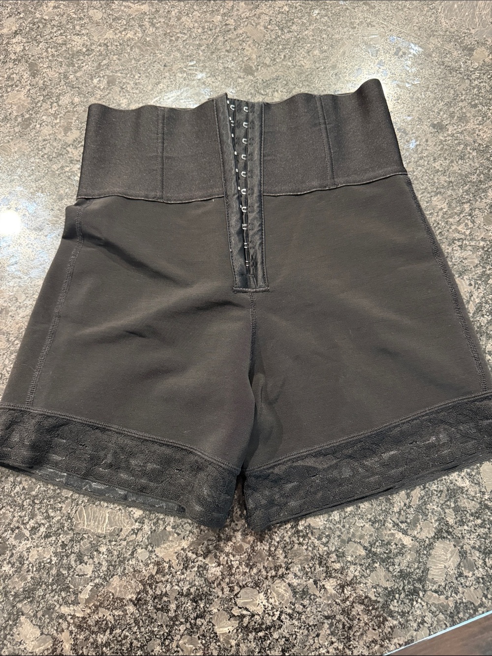 Black High-Waist Shaping Shorts with Lace Trim